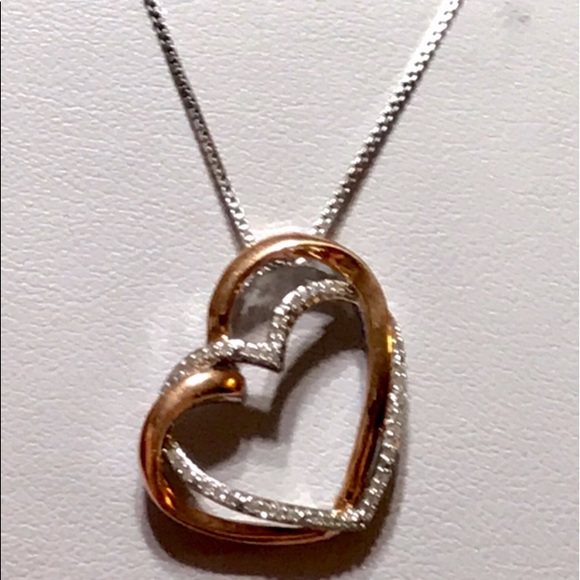 NWOT 10 KT ROSE GOLD .16CTW DIAMOND  AND STERLING SILVER NECKLACE - Picture 5 of 16